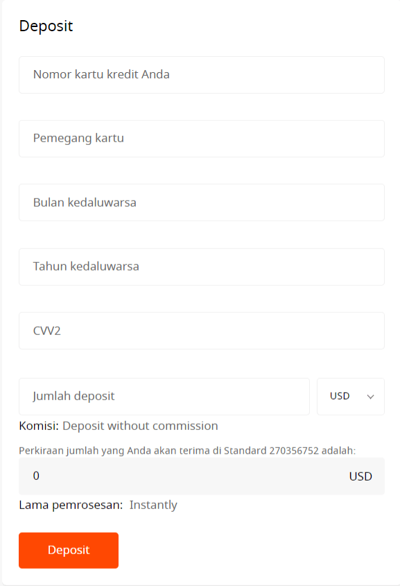 Formulir Deposit via Kartu Kredit