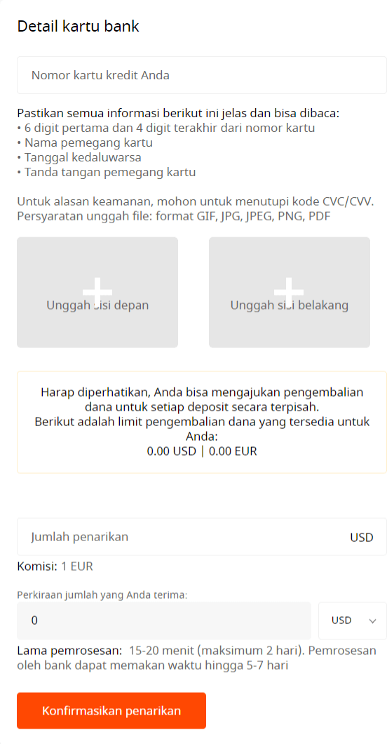 Formulir Penarikan via Kartu Kredit