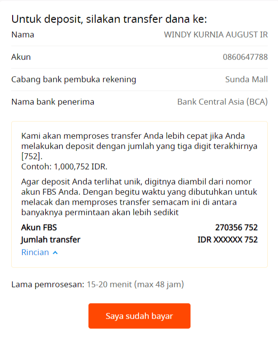 Informasi tentang Bank Penerima via Transfer Bank Lokal