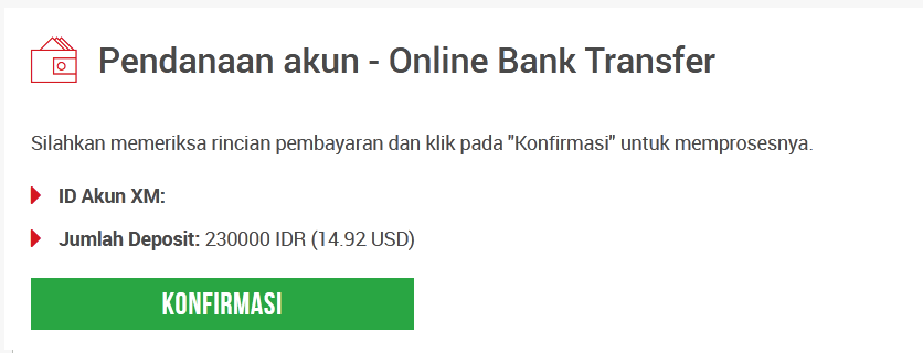 Transfer bank online XM
